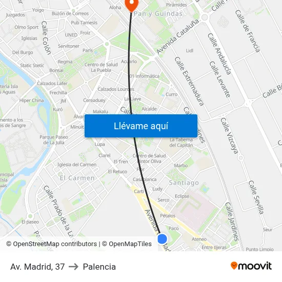 Av. Madrid, 37 to Palencia map