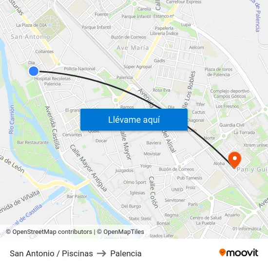San Antonio / Piscinas to Palencia map