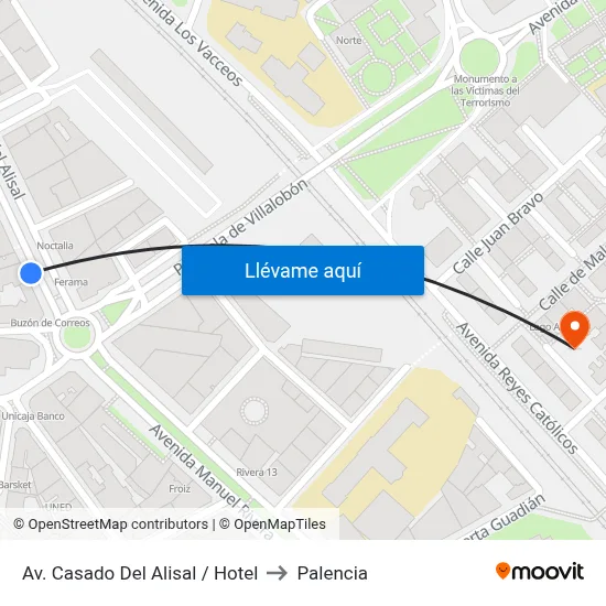 Av. Casado Del Alisal / Hotel to Palencia map