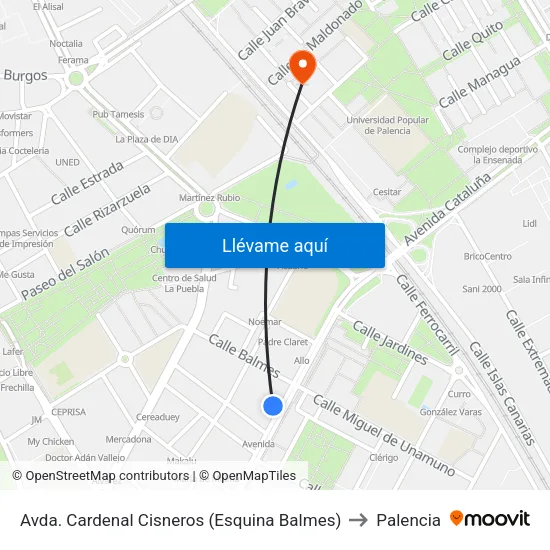 Av. Cardenal Cisneros / Balmes (Esquina) to Palencia map