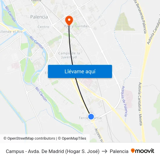 Campus / Av. Madrid - Hogar San José) to Palencia map