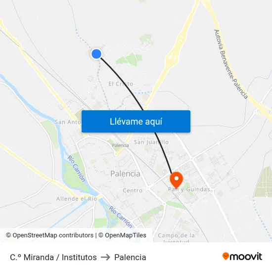C.º Miranda / Institutos to Palencia map