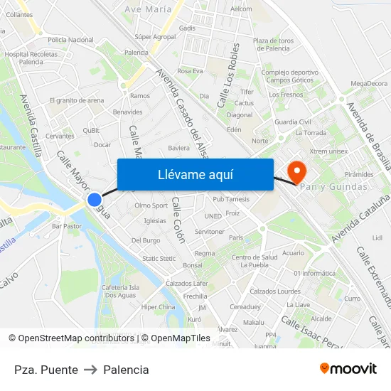 Pza. Puente to Palencia map