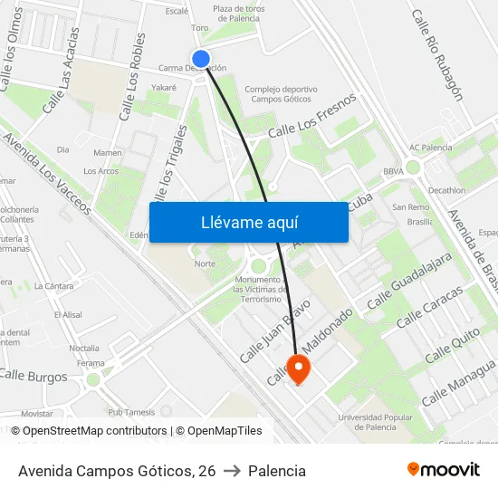 Av. Campos Góticos / Polideportivo (Frente) to Palencia map