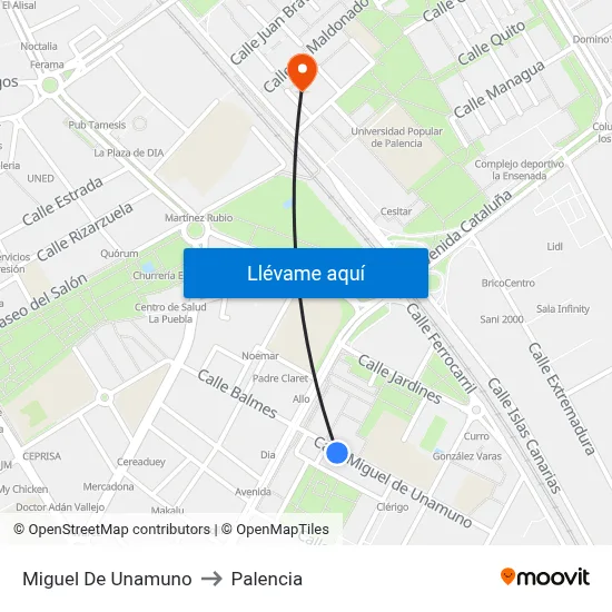 Miguel De Unamuno to Palencia map
