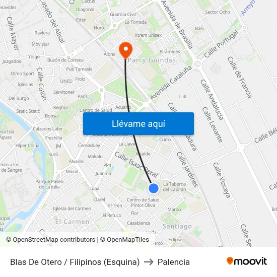 Blas De Otero / Filipinos (Esquina) to Palencia map