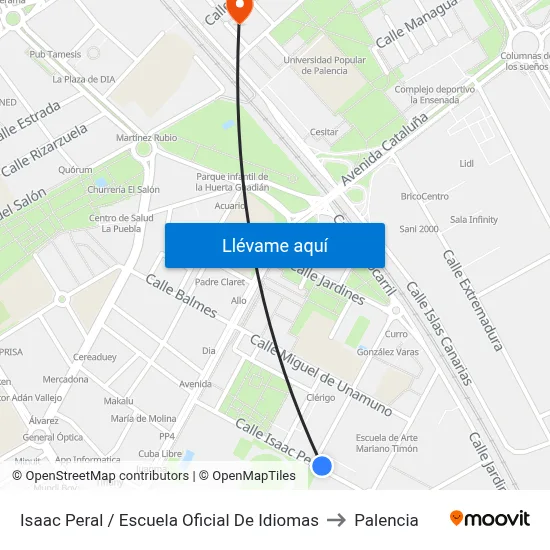 Isaac Peral / Escuela Oficial De Idiomas to Palencia map