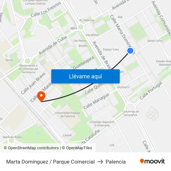 Marta Domínguez / Parque Comercial to Palencia map