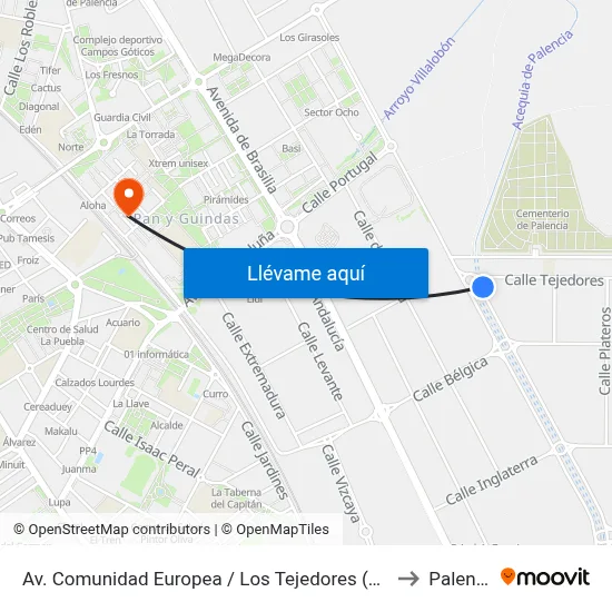 Av. Comunidad Europea / Los Tejedores (Esquina) to Palencia map