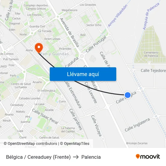 Bélgica / Cereaduey (Frente) to Palencia map