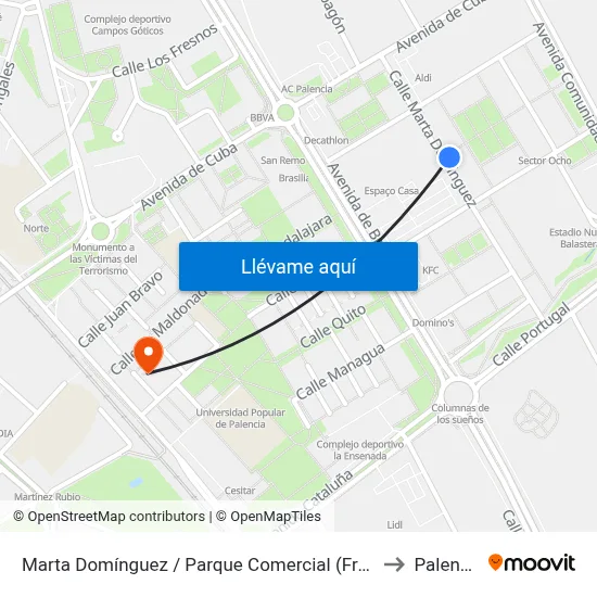 Marta Domínguez / Parque Comercial (Frente) to Palencia map