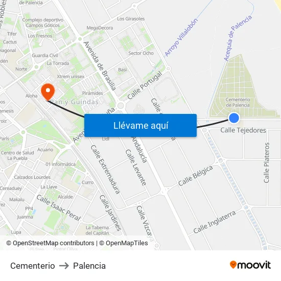 Cementerio to Palencia map