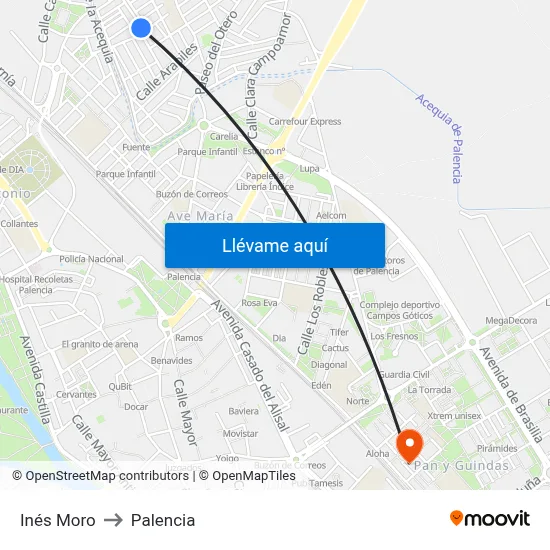 Inés Moro to Palencia map