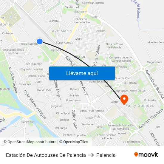 Estación De Autobuses De Palencia to Palencia map