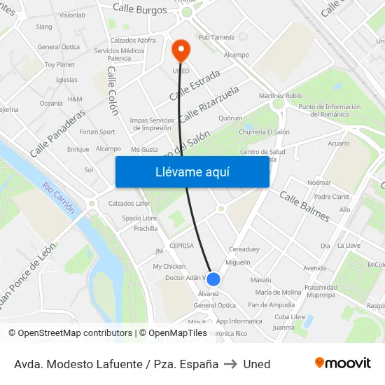 Avda. Modesto Lafuente / Pza. España to Uned map