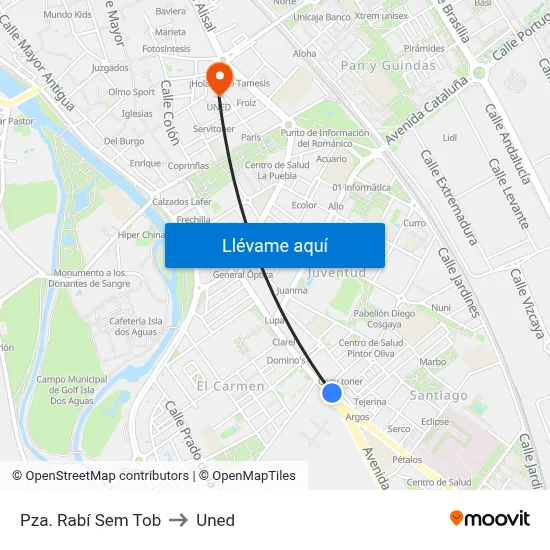 Pza. Rabí Sem Tob to Uned map