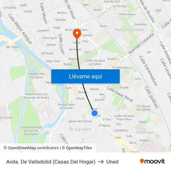 Avda. De Valladolid (Casas Del Hogar) to Uned map