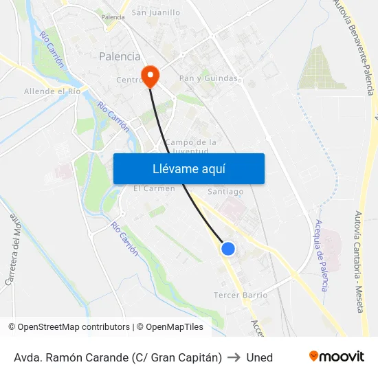 Avda. Ramón Carande (C/ Gran Capitán) to Uned map