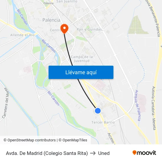 Avda. De Madrid (Colegio Santa Rita) to Uned map