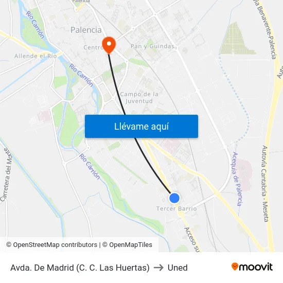 Avda. De Madrid (C. C. Las Huertas) to Uned map
