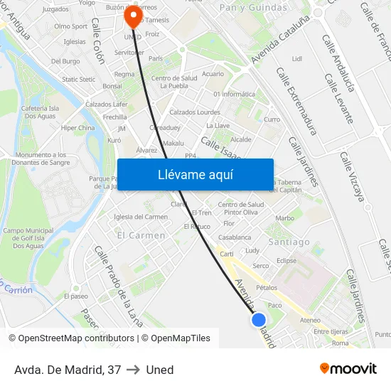 Avda. De Madrid, 37 to Uned map