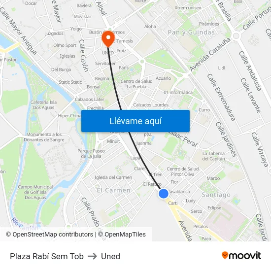 Plaza Rabí Sem Tob to Uned map