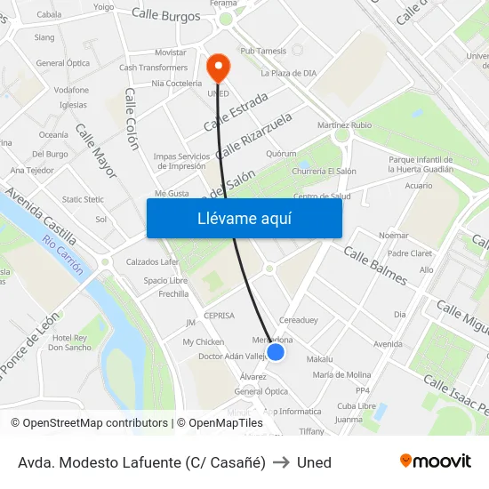 Avda. Modesto Lafuente (C/ Casañé) to Uned map