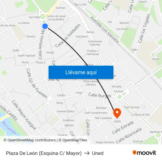 Plaza De León (Esquina C/ Mayor) to Uned map