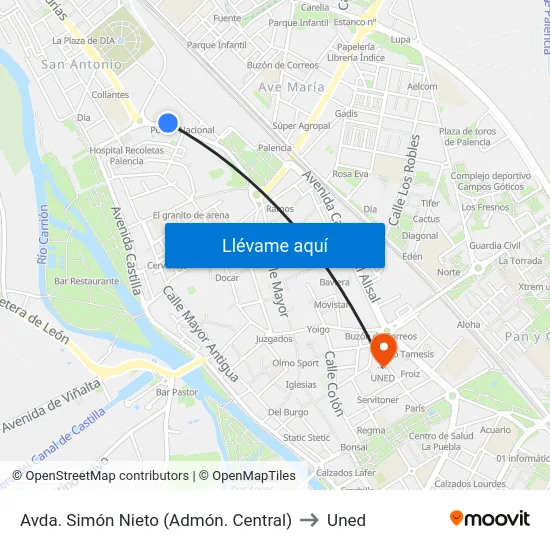 Avda. Simón Nieto (Admón. Central) to Uned map