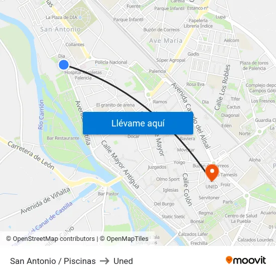San Antonio / Piscinas to Uned map