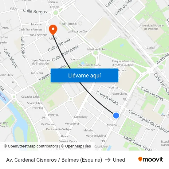 Av. Cardenal Cisneros / Balmes (Esquina) to Uned map