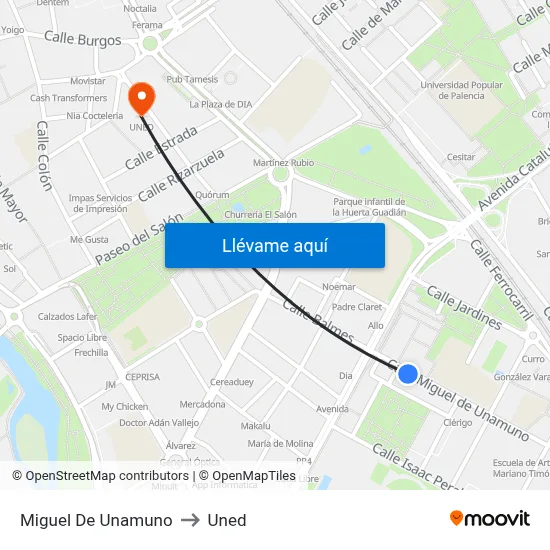 Miguel De Unamuno to Uned map