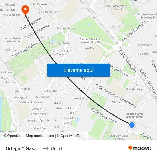 Ortega Y Gasset to Uned map