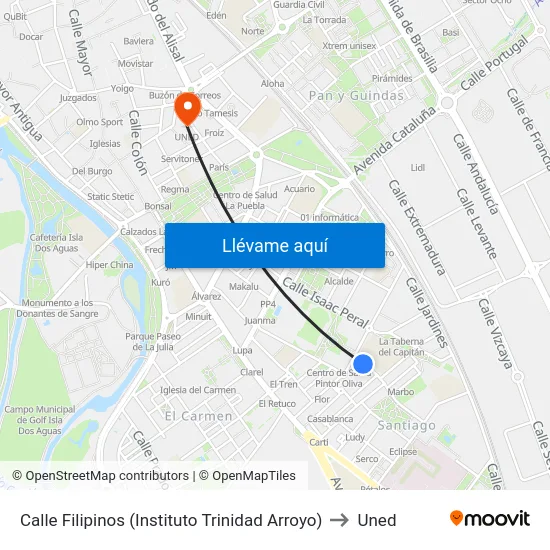 Calle Filipinos (Instituto Trinidad Arroyo) to Uned map