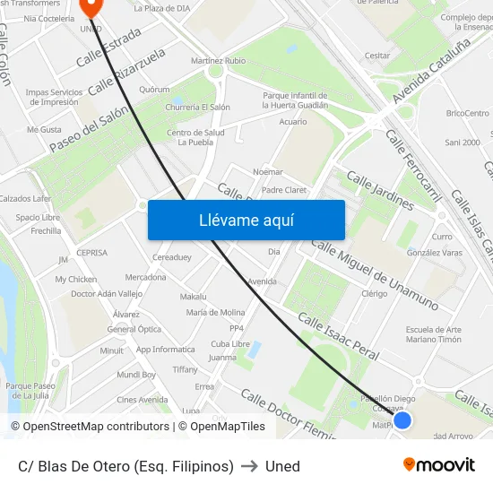 C/ Blas De Otero (Esq. Filipinos) to Uned map