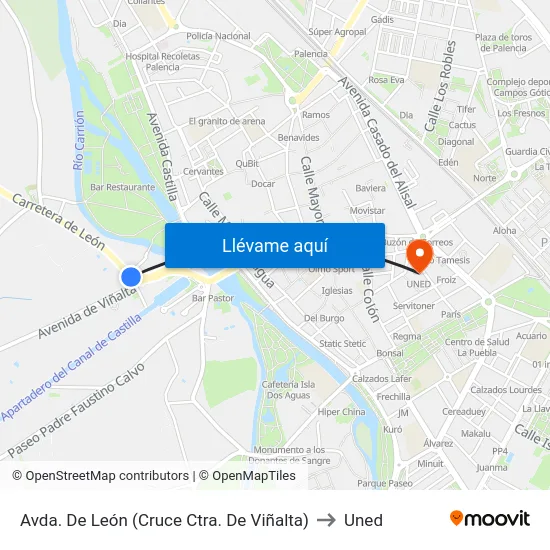 Avda. De León (Cruce Ctra. De Viñalta) to Uned map