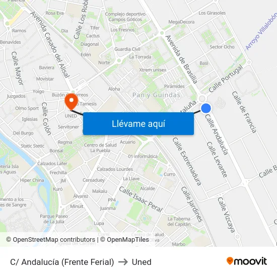 C/ Andalucía (Frente Ferial) to Uned map