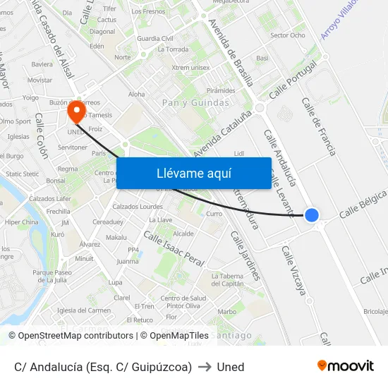 C/ Andalucía (Esq. C/ Guipúzcoa) to Uned map