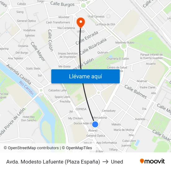 Avda. Modesto Lafuente (Plaza España) to Uned map