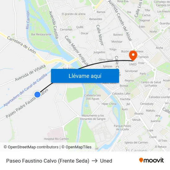 Paseo Faustino Calvo (Frente Seda) to Uned map