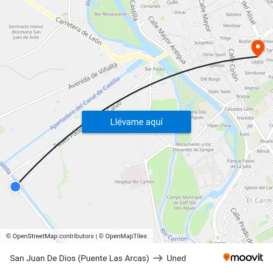 San Juan De Dios (Puente Las Arcas) to Uned map