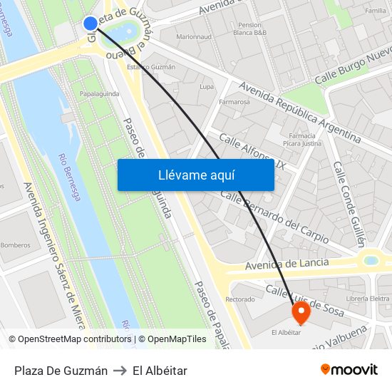 Plaza De Guzmán to El Albéitar map