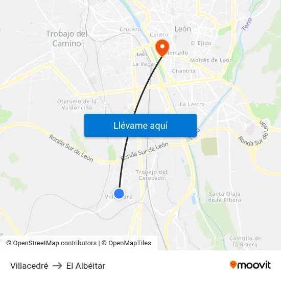 Villacedré to El Albéitar map