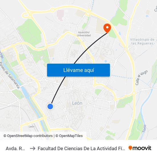 Avda. Roma, 2 to Facultad De Ciencias De La Actividad Física Y Del Deporte map