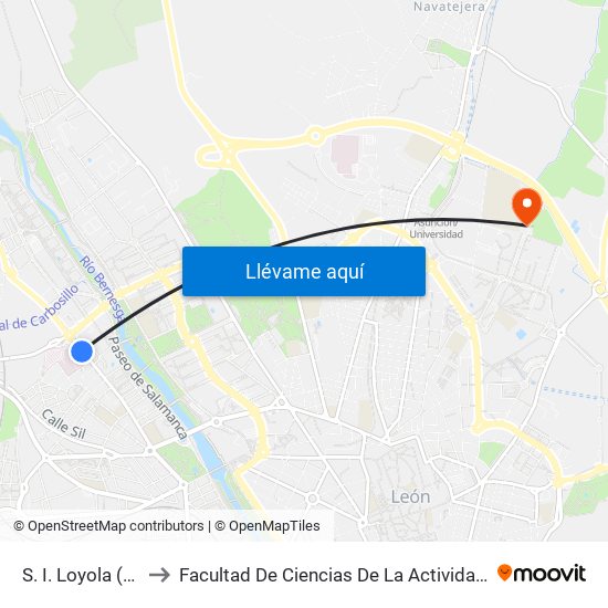 S. I. Loyola (S. J. Dios) to Facultad De Ciencias De La Actividad Física Y Del Deporte map