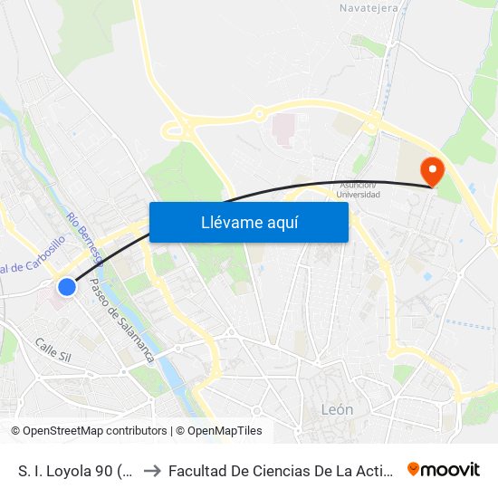 S. I. Loyola 90 (Fte. S. J. Dios) to Facultad De Ciencias De La Actividad Física Y Del Deporte map