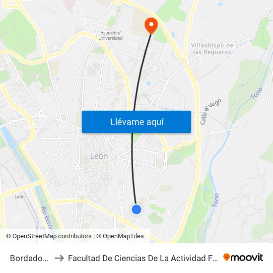 Bordadores, 23 to Facultad De Ciencias De La Actividad Física Y Del Deporte map