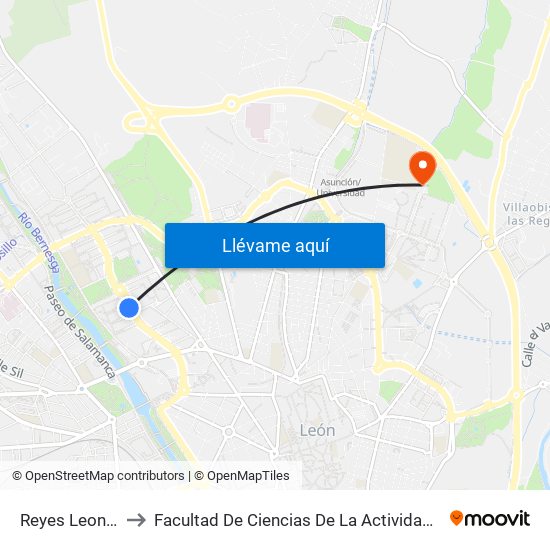 Reyes Leoneses, 15 to Facultad De Ciencias De La Actividad Física Y Del Deporte map