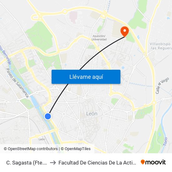 C. Sagasta (Fte. Ambulatorio) to Facultad De Ciencias De La Actividad Física Y Del Deporte map