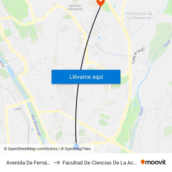 Avenida De Fernández Ladreda, 33 to Facultad De Ciencias De La Actividad Física Y Del Deporte map